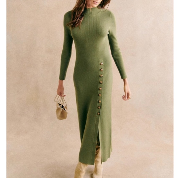 Sezane Dresses & Skirts - BEST Sezane Harper Midi Knit Dress - Moss Green French Party Cocktail